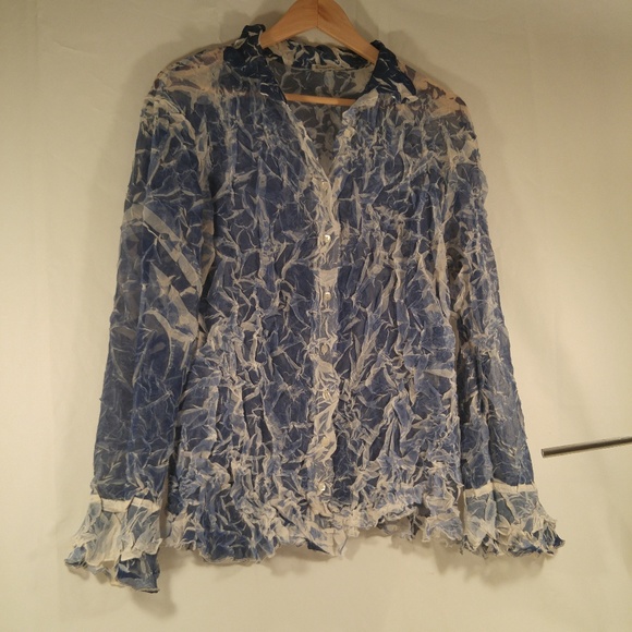 Komarov Tops - Komarov Blue White Sheer Boho Top Blouse L Approx